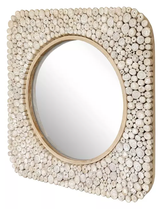Merak Beige and Brown Round Wall Mirror