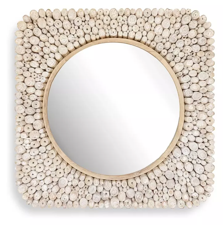 Merak Beige and Brown Round Wall Mirror