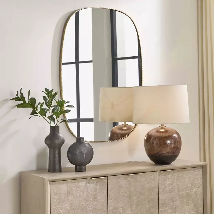 Kingsley Distressed Antique Gold Oval Wall Mirror