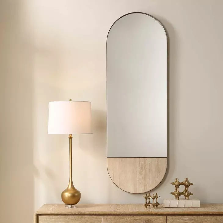 Langston Golden Bronze and Beige Oval Tall Wall Mirror