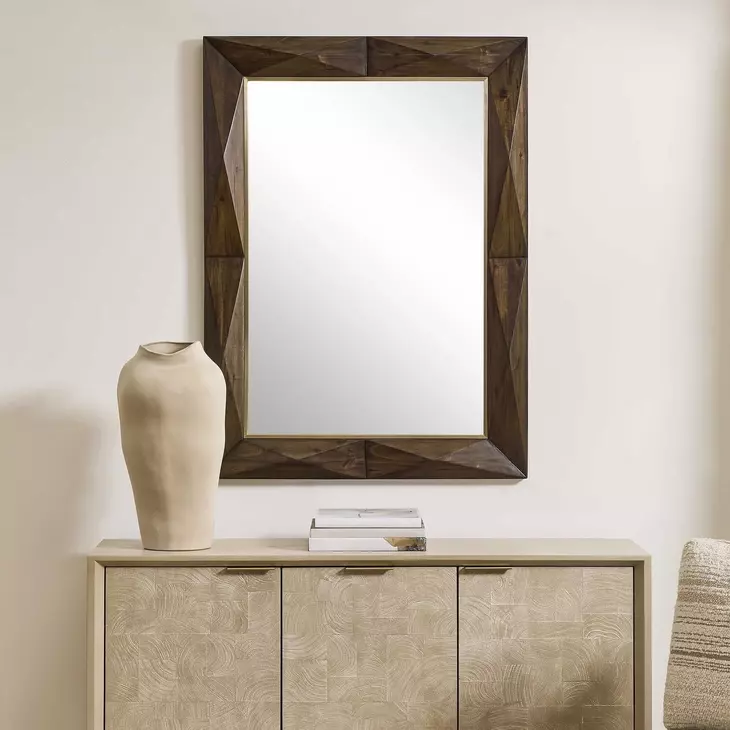 Fairmont Dark Walnut and Brass Rectangular Wall Mirror
