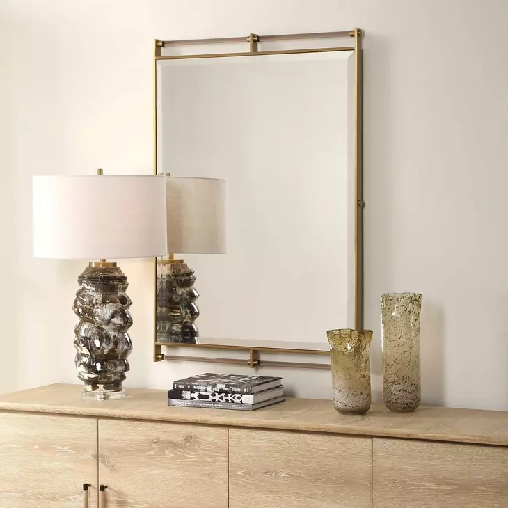 Alden Antique Brass and Amber Rectangular Wall Mirror