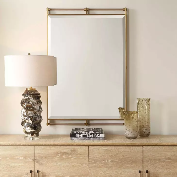 Alden Antique Brass and Amber Rectangular Wall Mirror