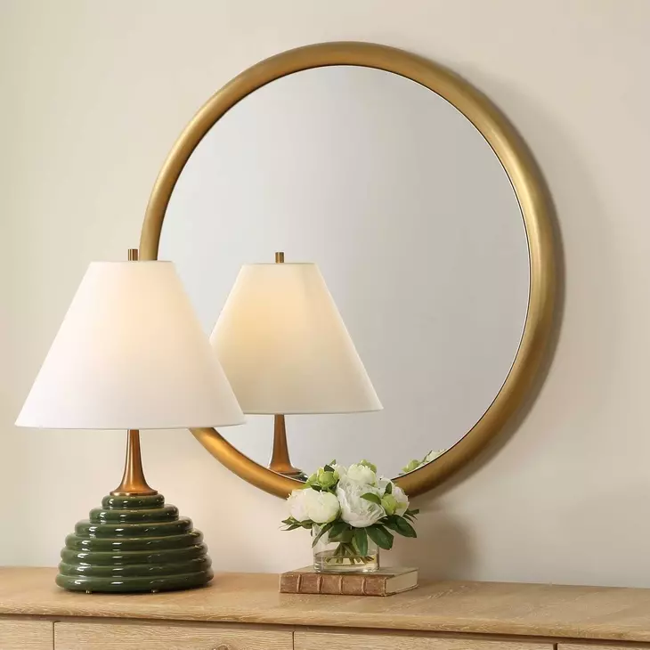 Atkinson Antique Brass Round Wall Mirror