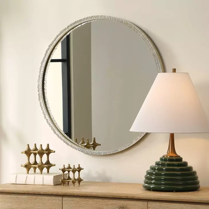 Oakley Warm Champagne Round Wall Mirror