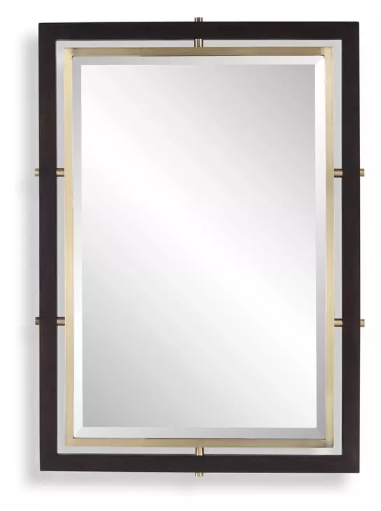 Riverton Antique Brass and Brown Rectangular Wall Mirror