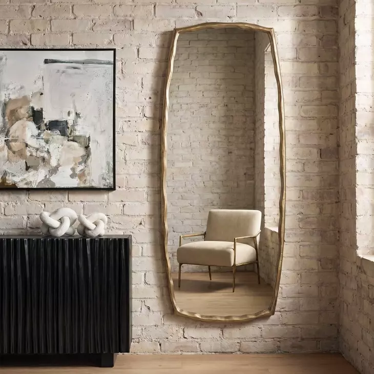Alden Antique Brass Rectangular Tall Wall Mirror