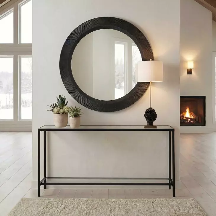 Carlisle Rustic Black and Light Gray Round Wall Mirror