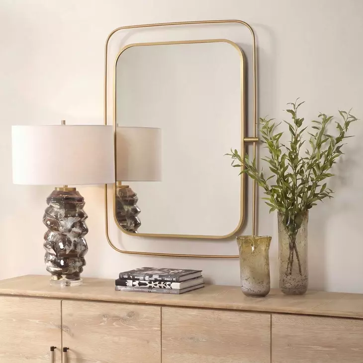 Alden Antique Brass Rectangular Wall Mirror