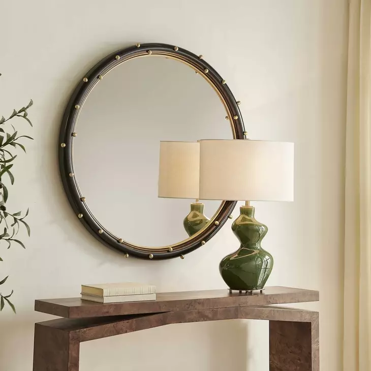 Riverton Matte Black and Gold Round Wall Mirror