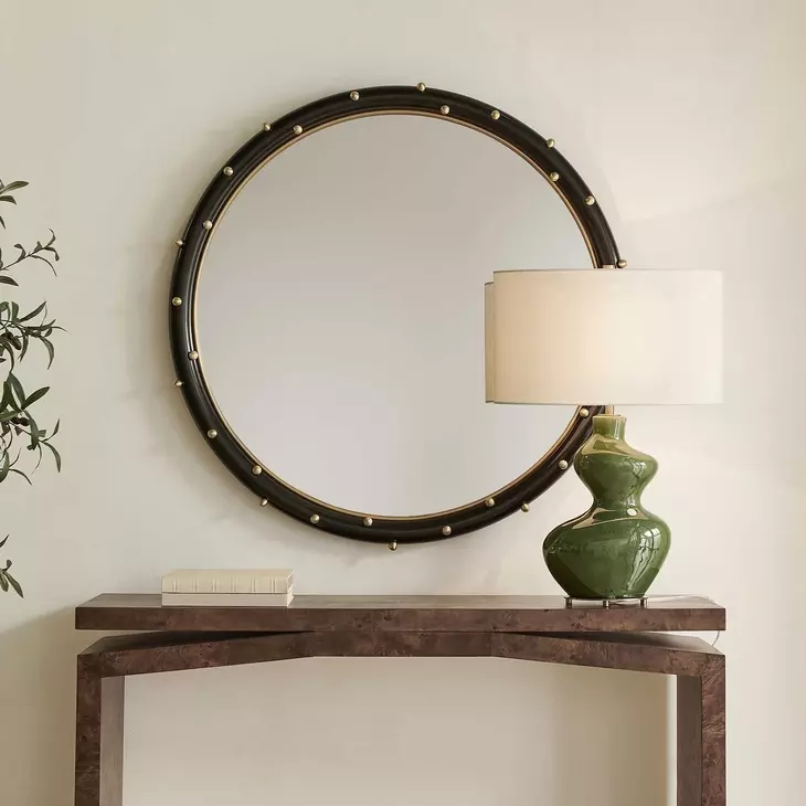 Riverton Matte Black and Gold Round Wall Mirror