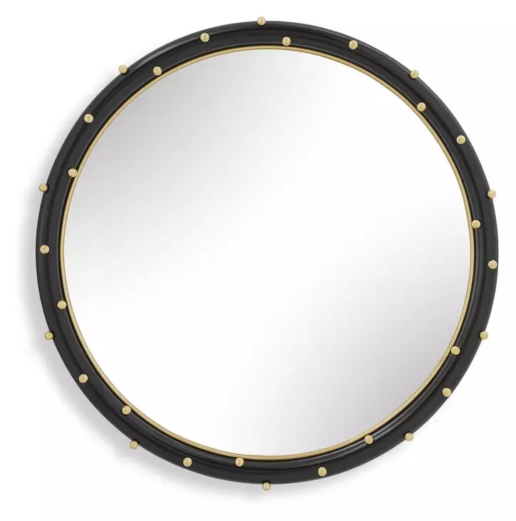 Riverton Matte Black and Gold Round Wall Mirror