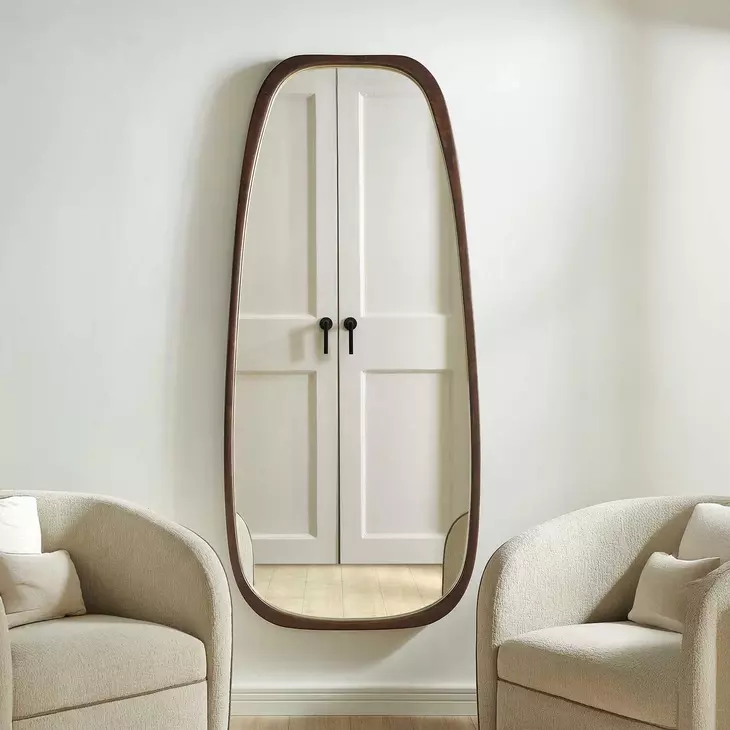 Monterey Warm Walnut and Gold Free Form Tall Wall Mirror