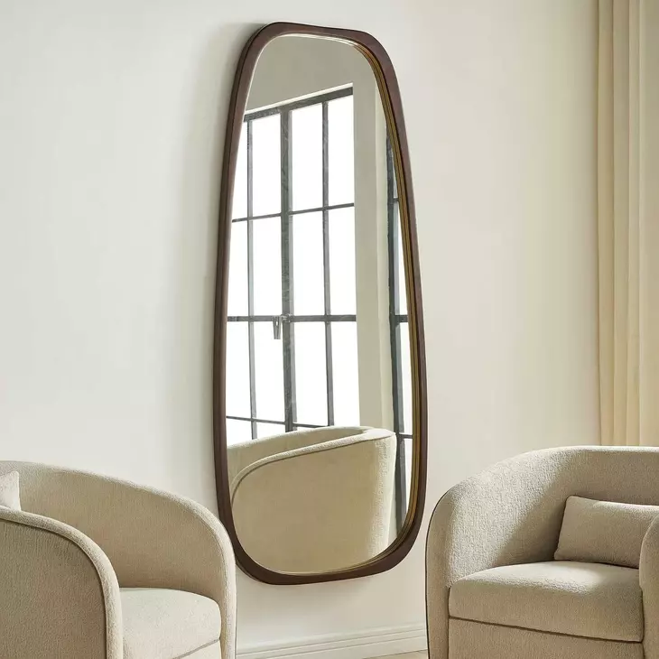 Monterey Warm Walnut and Gold Free Form Tall Wall Mirror