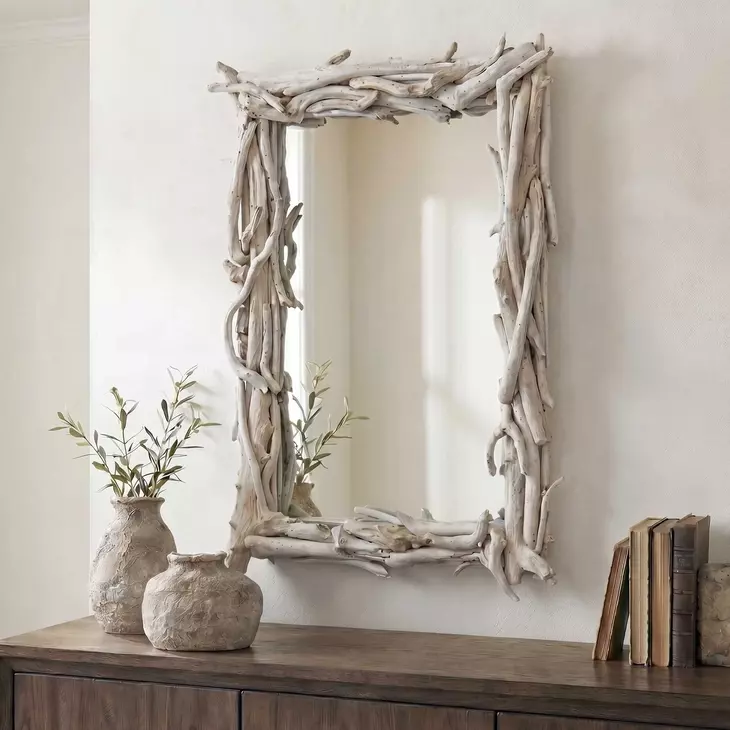 Langston Light Bleached Rectangular Reflection Wall Mirror