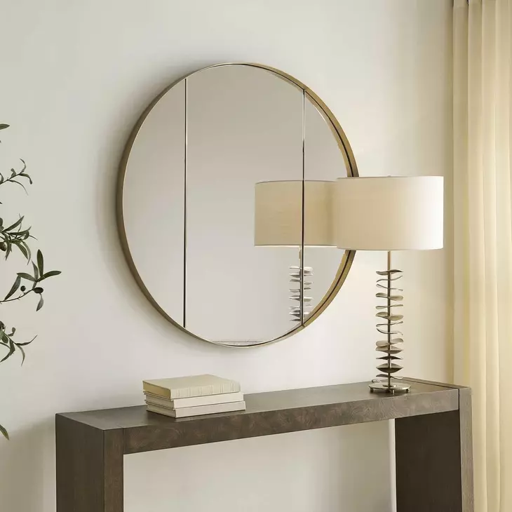 Somerset Antique Brass Round Wall Mirror