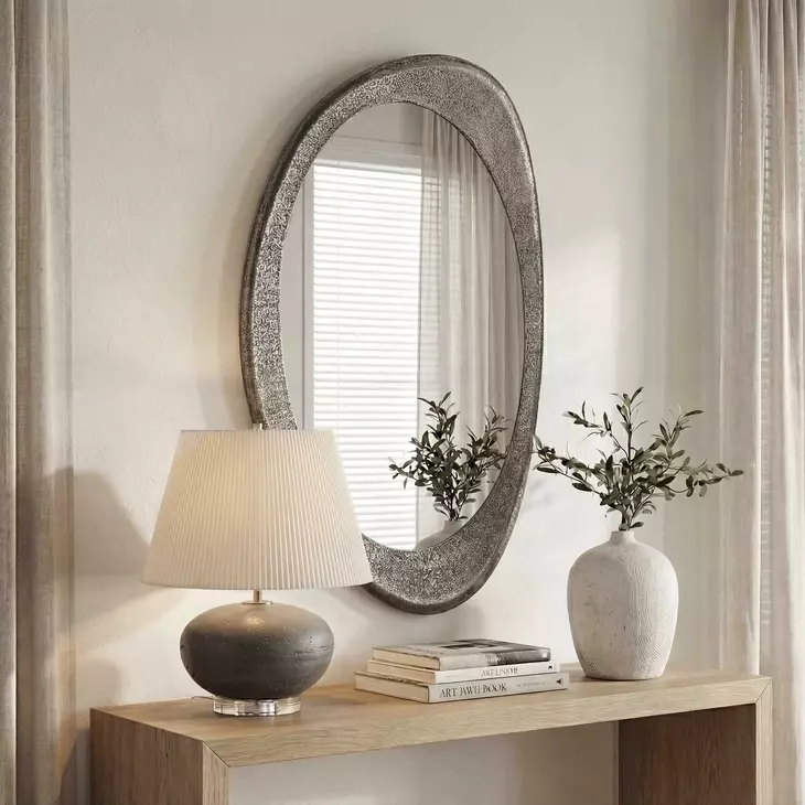 Hamilton Antique Nickel Oval Wall Mirror