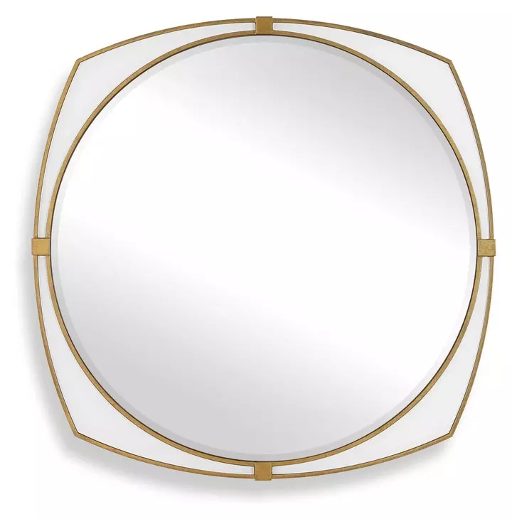 Monterey Warm Antique Gold and White Round Wall Mirror