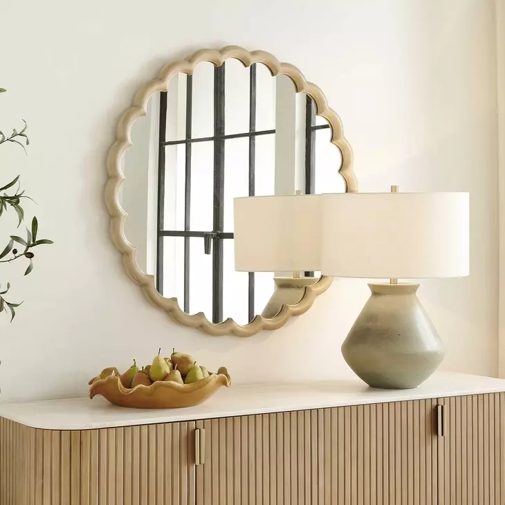 Alden Warm Ivory Round Wall Mirror