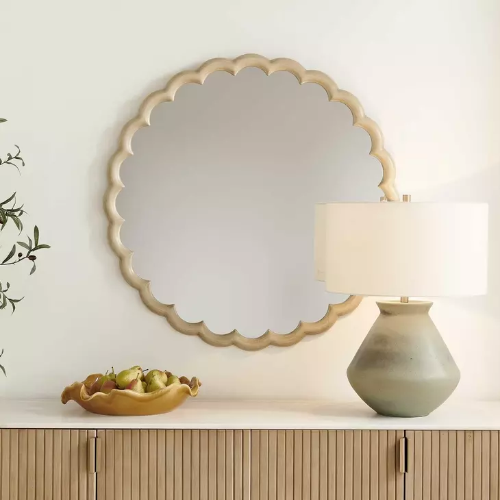 Alden Warm Ivory Round Wall Mirror