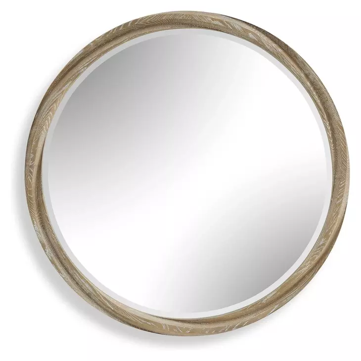 Kingsley Cerused Light Wood Round Wall Mirror