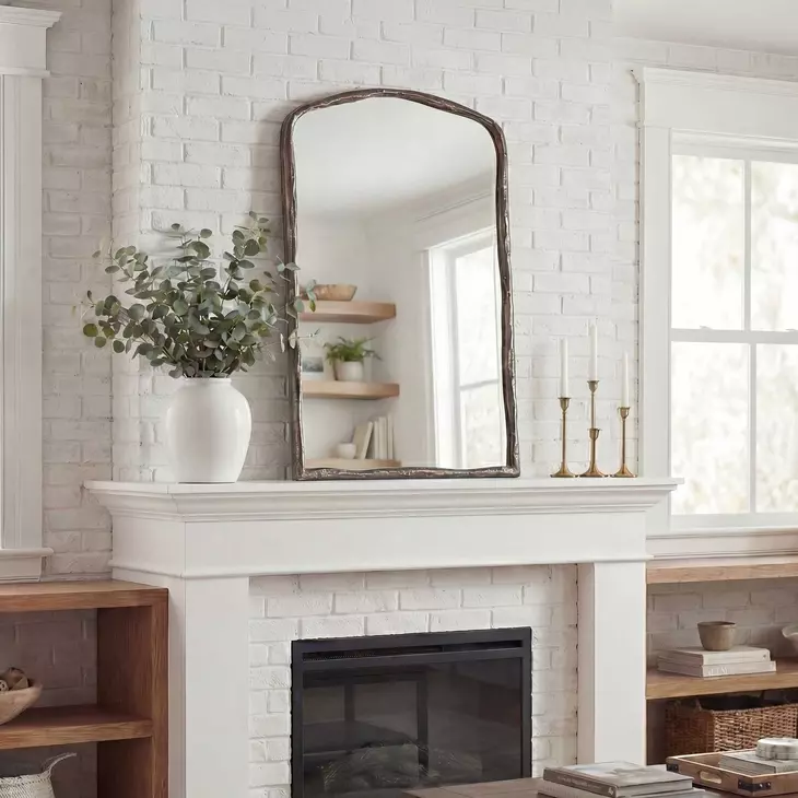 Langston Antique Nickel Arched Wall Mirror