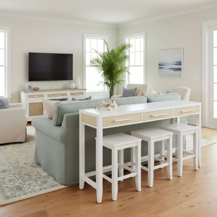 Miramar Sand and Stark White Rectangular Console Table with USB Charging