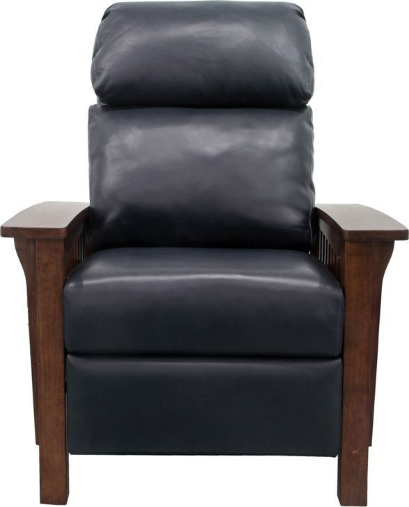 Mission Shoreham Blue Leather Push Thru The Arms Recliner