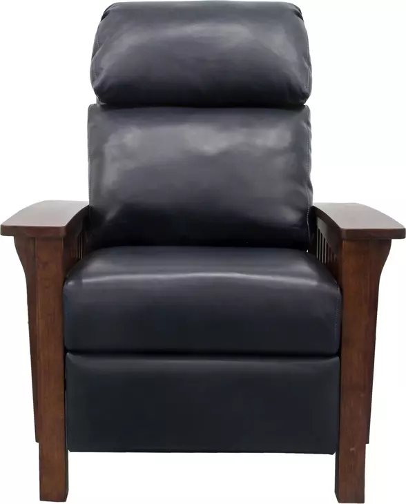 Mission Shoreham Blue Leather Push Thru The Arms Recliner