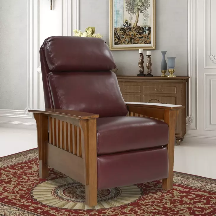 Mission Marisol Cabernet Leather Push Thru The Arms Recliner