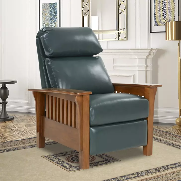 Mission Highland Emerald Leather Push Thru The Arms Recliner