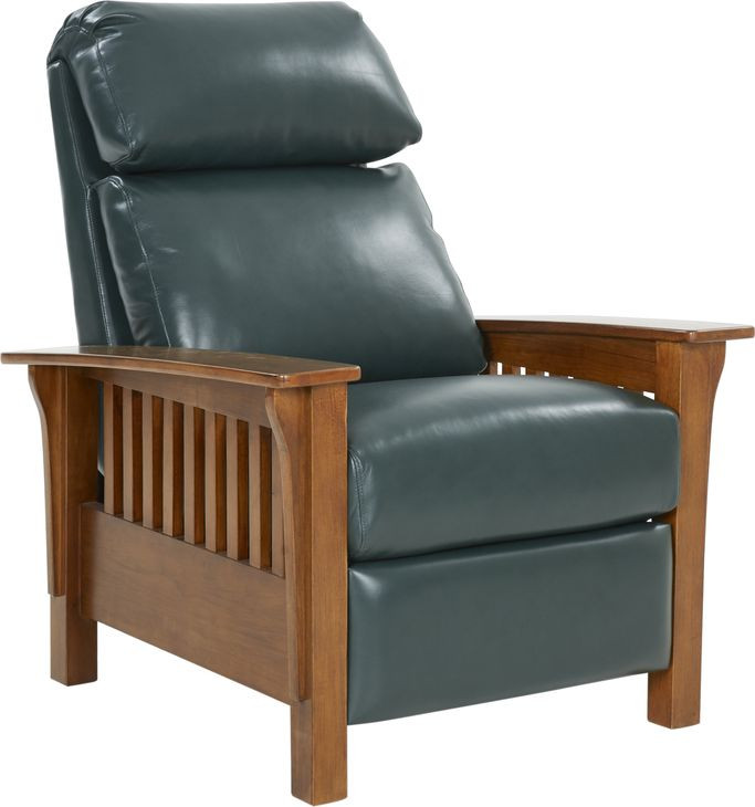 Mission Highland Emerald Leather Push Thru The Arms Recliner