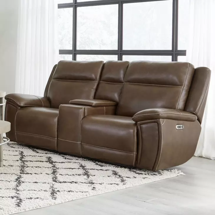 Jameson Hickory Zero Gravity 80" Power Reclining Console Loveseat With Power Headrest