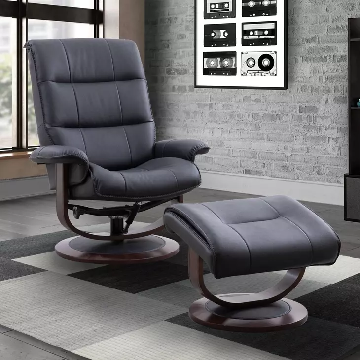 Knight Black Manual Reclining Swivel Chair With Ottoman