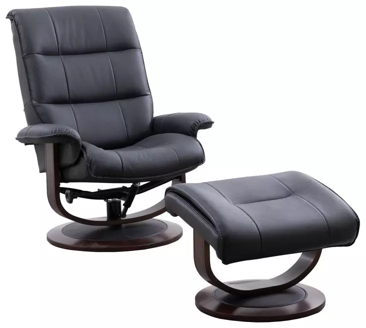 Knight Black Manual Reclining Swivel Chair With Ottoman