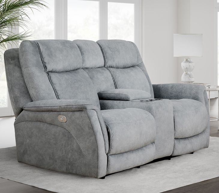 Linus Hudson Grey Zero Gravity Power Reclining Console Loveseat