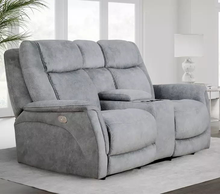 Linus Hudson Grey Zero Gravity Power 73" Reclining Console Loveseat