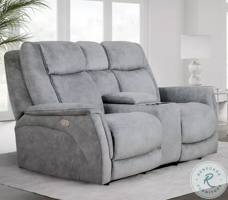 Oscar Hudson Grey Zero Gravity Power Reclining Console Loveseat