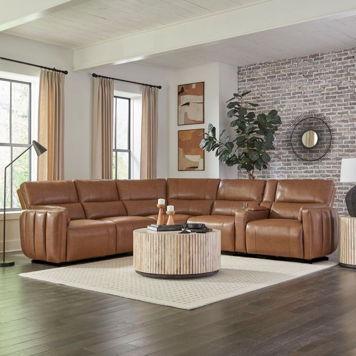 Modesto Sable 6 Piece Modular Power Reclining Sectional With Adjustable Power Headrests