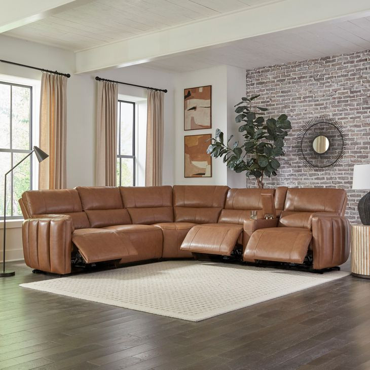 Modesto Sable 6 Piece Modular Power Reclining Sectional With Adjustable Power Headrests