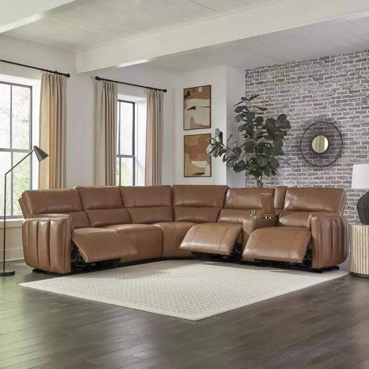 Modesto Sable 6 Piece Modular Power Reclining Sectional With Adjustable Power Headrests