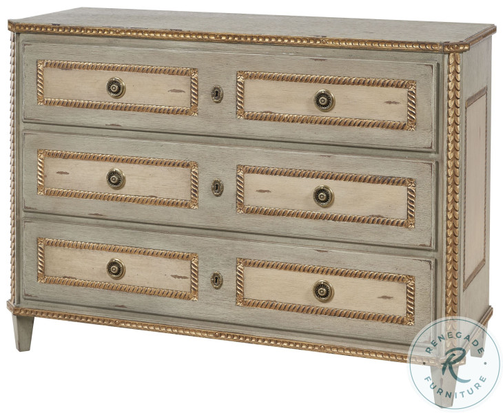 Corbett Aged Sage Green And Antique Cream 3 Drawer Chest