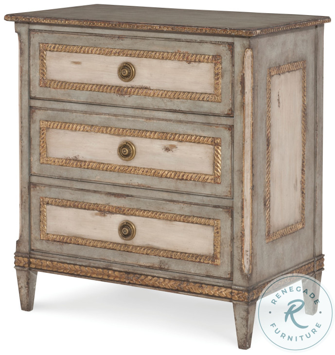Corbett Aged Sage Green And Antique Cream 3 Drawer Nightstand