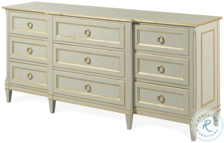 Madeline Worn Light Grey 9 Drawer Dresser With Round Ring Pull