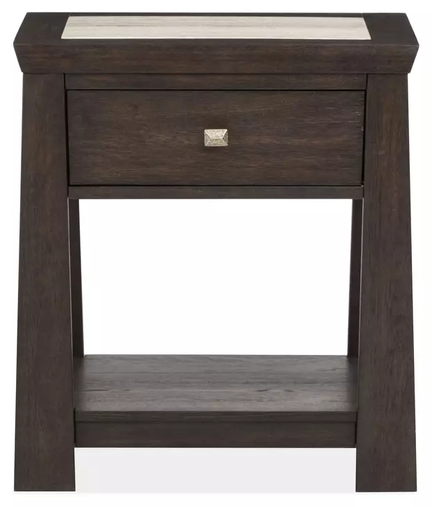 Bellamy Coffee Bean and Beige 1 Drawer Open Stone Top Nightstand with USB Charging