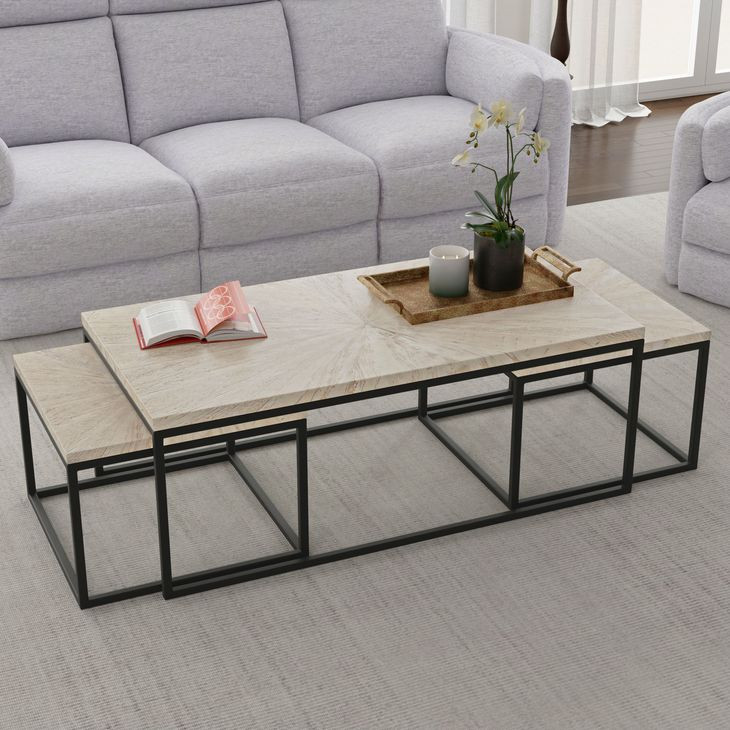 Crossings Monaco Weathered Blanc Rectangular Nesting Cocktail Table