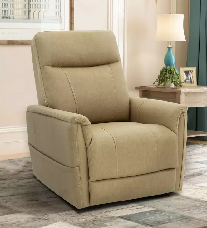 Montclair Jumbo Sand Performance Fabric Power Lift Recliner with Power Lumbar and 3 Zone Heat