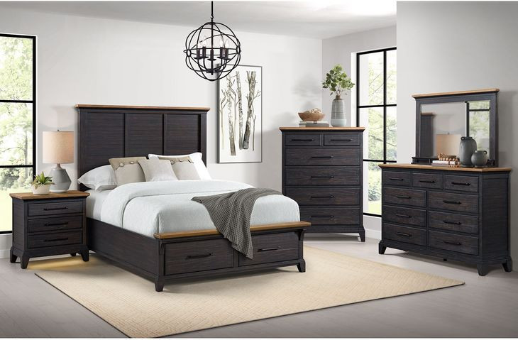 Johnshaven Espresso and Brown Queen Storage Panel Bed