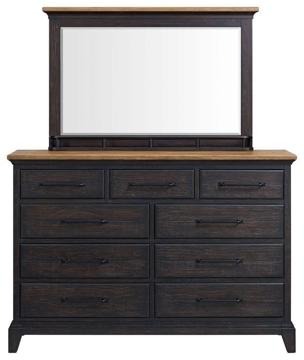 Johnshaven Espresso and Brown 9 Drawer Dresser and Mirror