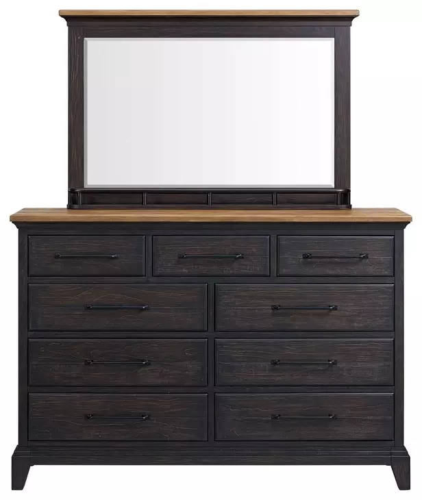 Johnshaven Espresso and Brown 9 Drawer Dresser and Mirror